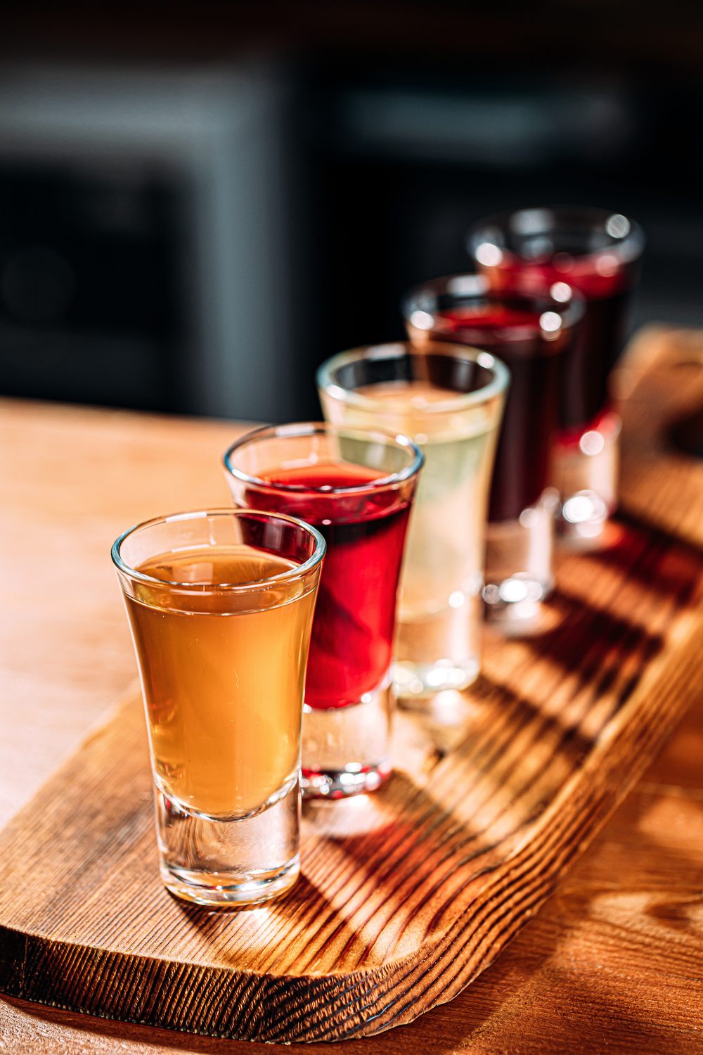 Shots on a wooden board